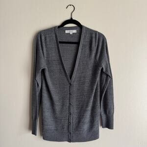 Loft Grey Metallic V Neck Knit Cardigan Sweater - Medium